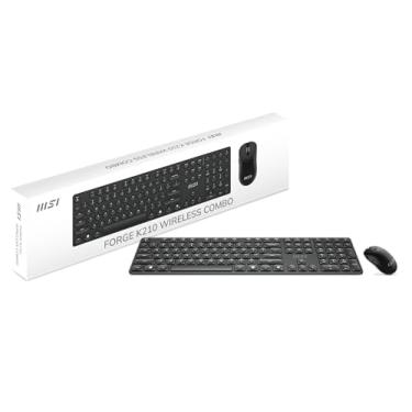 Imagem de MSI Combo Forge K210 W, mouse e teclado sem fio com interruptores de tesoura, sem fio de longo alcance de 2,4 GHz, alimentação recarregável, teclas de atalho para controle rápido, sensor óptico, 1600