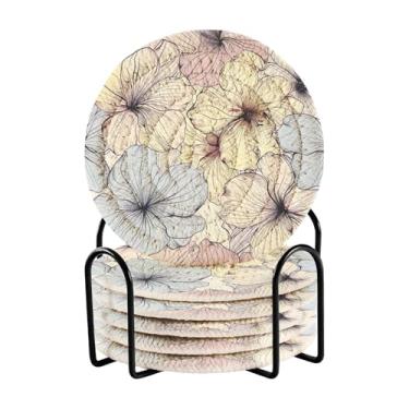 Imagem de Qilmy Conjunto de 6 peças de porta-copos de flores bonitas ou porta-copos de bar para bebidas, porta-copos de fazenda ou porta-copos de mesa rústicos, porta-copos modernos de algodão para o Natal637