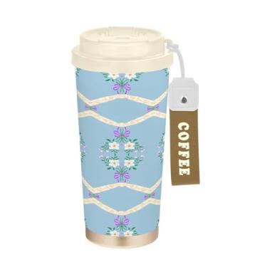 Imagem de Wassud Wildflowers Ribbons Caneca de café isolada para viagem copo à prova de vazamento com tampa e canudo garrafa de água de aço inoxidável para café quente/gelo, chá e cerveja