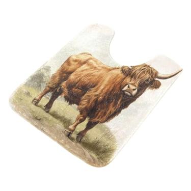 Imagem de Burbuja Tapete de banheiro Highland Cow, tapete de banho absorvente de pelúcia macio, base antiderrapante para piso de banheiro, oval em forma de U