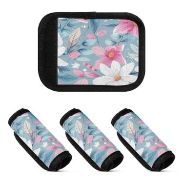 Imagem de Qilmy Pacote com 4 identificadores de bagagem e alças de primavera flores para carrinho de bebê, mala de viagem, acessórios de viagem 1029