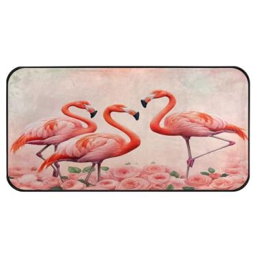 Imagem de Burbuja Tapete de cozinha flamingos rosa 51 x 99 cm, tapete lavável antiderrapante com suporte de borracha, tapete para cozinha, sala de estar, banheiro, decoração de casa