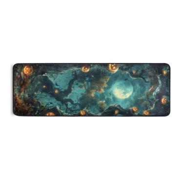 Imagem de Burbuja Tapete de Halloween Tumb Red Moon Runner 61 x 183 cm, tapete lavável antiderrapante com suporte de borracha, tapete para sala de estar, corredor, decoração de casa