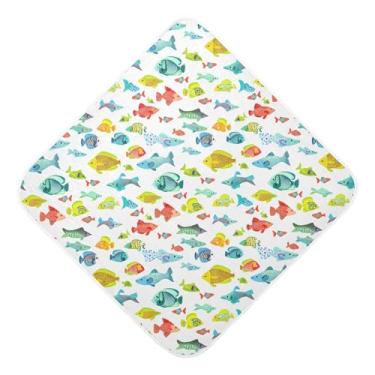 Imagem de Burbuja Toalha de banho de bebê Peixes coloridos - Toalha com capuz de musselina macia e absorvente para recém-nascidos e bebês, 76 x 76 cm