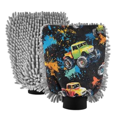 Imagem de STAYTOP Luvas de lavagem de carro estilo grafite caminhão, 2 peças, luvas de microfibra de chenille, sem arranhões, panos de esponja de lavagem ultra absorventes para carros, limpeza doméstica - G