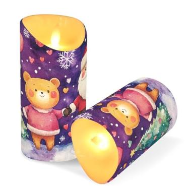 Imagem de Blueangle Pacote com 2 velas sem chama de urso e Papai Noel com controle remoto e temporizador, velas LED cintilantes (7,6 cm x 9,9 cm) para decoração de casa, casamento, acampamento (320)