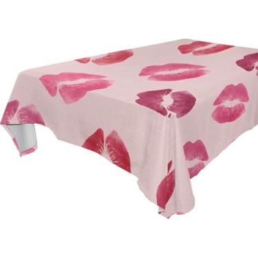 Imagem de Burbuja Toalha de mesa de lábios vermelhos, toalha de mesa quadrada anti-rugas grossa para decoração de jantar, cozinha, festa, 137 x 137 cm