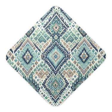 Imagem de Burbuja Toalha de banho de bebê em losango azul - Toalha com capuz de musselina macia e absorvente para recém-nascidos, 89 x 89 cm