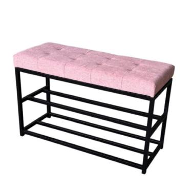 Imagem de Banco Sapateira 80cm Industrial Estofado Cores Decorativa Hall De Entrada Luxo sapateira hall de entrada para Hall de Entrada, Corredor ou Quarto(Estrutura Preta/Assento Rosa)