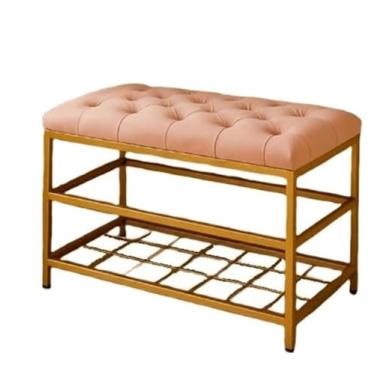 Imagem de Sapateira/Banco 2 Andares Dourado c/estofamento Veludo 47x35x90cm Industrial Reforçado Quarto Hall sapateira hall de entrada(rosa)