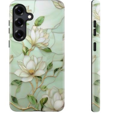 Imagem de DEENAKIN Capa fofa para Samsung Galaxy S24 Plus - compatível com carregamento sem fio - silicone macio de camada dupla + capa rígida - Design elegante de flores silvestres - Capa de telefone chique