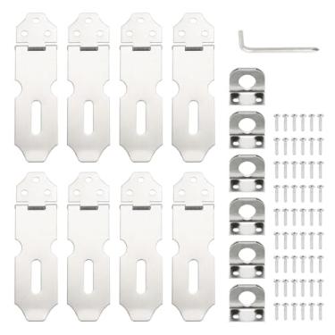 Imagem de PATIKIL 8 peças de ferrolho de cadeado de aço inoxidável, ferrolho de trava de 10 cm, trava deslizante para porta, fecho de segurança com parafusos para armário, jardim, quintal, galpão, armário