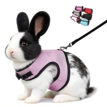 Imagem de Coleira de coelho e arnês à prova de fuga, colete de malha de coelho macio, fivela ajustável para furão, porquinho-da-índia, hamster, caminhar, animais pequenos, animais de estimação, rato, esquilo