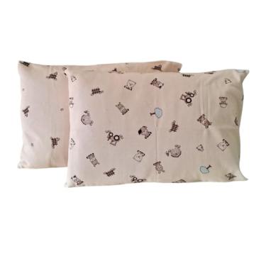 Imagem de Fronha para Travesseiro de Bebê Kit c/2 un 28cm x 40cm Algodão Estampadas Bublim (Bege Fazendinha)