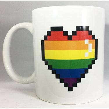 Imagem de Caneca de chá de café de cerâmica colorida com coração de 8Bit Pixel Rainbow