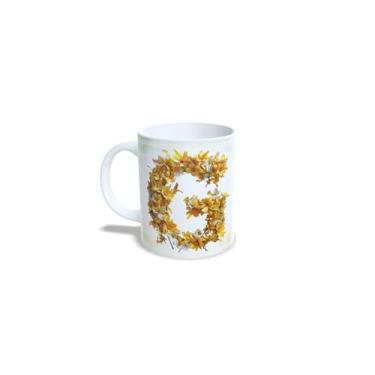 Imagem de Caneca de Cerâmica Personalizada Alice com Design Floral, Branco e Amarelo, 325 ml (g)
