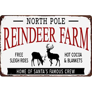 Imagem de ICRAEZY Placa de metal de estanho de rena do pólo norte, placas engraçadas de Natal, decoração de arte de parede de Papai Noel, para casa, café, bar, festa, 20 x 30 cm