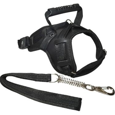 Imagem de Coleira Peitoral Resistente para Cachorro Grande com Guia – Arnês Reforçado Couro Sintético para Pitbull, Rottweiler, Labrador e Husky(PP,PRETO)