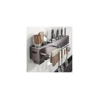Imagem de Suporte Organizador para Utensílios de Cozinha, Aço Inox, 10 Ganchos, Cinza, 59,5x5,3x6,5cm, Multifuncional, 530g