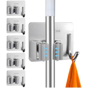 Imagem de Zenkon Suporte Vassoura, Suporte para Vassouras Individual de Aço Inox 304 Premium, Pendurador de Parede Sem Furos, 6PCS