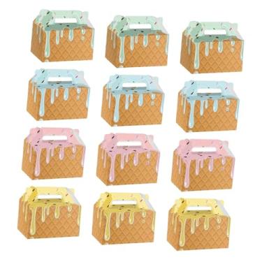 Imagem de Baoblaze Conjunto de 12 caixas de presente com alça para doces, lembrancinhas e presentes de papel. Embalagem decorativa para presentes de casamento no verão.