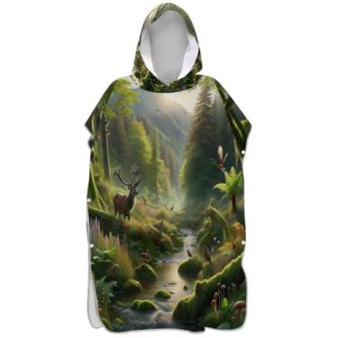 Imagem de Joisal Poncho de surfe trocador de roupão adultos praia com capuz toalha de banho plus size homens mulheres poncho com capuz natureza veado