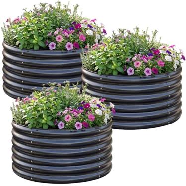 Imagem de AHEONLAR 3 peças, kit de cama de jardim elevado galvanizado de 6 x 0,6 m, caixa de flores redonda de metal, canteiros elevados, jardim ao ar livre, para plantar, frutas, ervas, cinza
