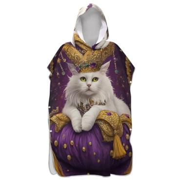 Imagem de TSENQUE Poncho de surfe de gato colorido dourado roxo para trocador de roupa adulto ponchos de praia vestíveis para homens toalha de banho com capuz de praia
