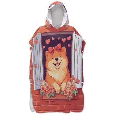 Imagem de Joisal Cute Chow Dog com laço poncho de surfe para adultos trocador leve feminino ponchos com capuz toalhas de banho de praia com capuz