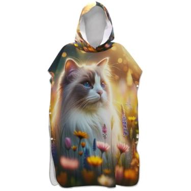 Imagem de Joisal Roupão fofo de troca de gato Ragdoll para adultos, poncho de surfe, plus size, masculino e feminino, com capuz, estampa de toalha de praia