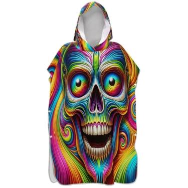 Imagem de Joisal Poncho de surfe plus size trocador roupão adulto praia moletom toalha natação caveira colorido abstrato homens mulheres poncho com capuz