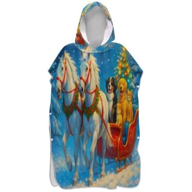 Imagem de Joisal Lindo roupão de inverno com cavalo de Natal para adultos, poncho de surfe, toalhas de banho com capuz, poncho masculino leve com capuz