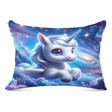 Imagem de Capa de almofada fofa de unicórnio no espaço galáxia king size super macia, capas de travesseiro com zíper 50 x 76 cm