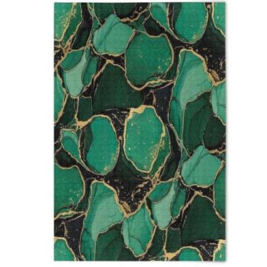 Imagem de Quebra-cabeças 1000 peças de arte floral animal adulto esmeralda vívida mármore ondulado verde ondulação paisagem quebra-cabeças família elefante branco presentes, 1000 peças, 75 x 50 cm