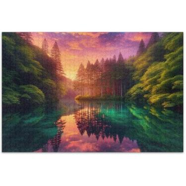 Imagem de Quebra-cabeça paisagem cena lago 500 peças adultos pintura animal arte natureza jogo quebra-cabeça presentes, 50 x 35 centímetros
