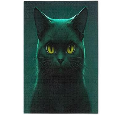 Imagem de Cute Black Cat Animal Kitten Jigsaw Puzzle 1000 Pieces Adults, Family White Elephant Gifts Creative Fun Adult Gifts Decorative Floral Art Painting, 1000 Pieces, 29.5" x 19.7"