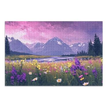 Imagem de Lindos quebra-cabeças de flores silvestres e montanhas para adultos com letras nas costas quebra-cabeça de 1000 peças