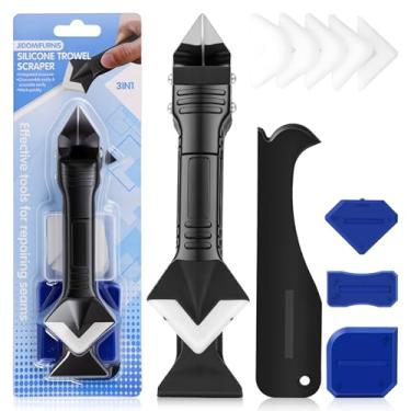 Imagem de Ferramentas de calafetagem de silicone 3 em 1, raspador de ângulo de cola de vidro, removedor de calafetagem de cabeça de aço inoxidável e raspador de selante, para janela de banheiro de cozinha e
