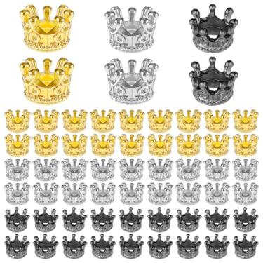 Imagem de Zyghjort Amuletos de coroa, 60 peças mini coroas para artesanato, pequenas contas de coroa de rei em liga 3D, contas espaçadoras de orifício grande para bricolage, colar, pulseira, suprimentos (ouro
