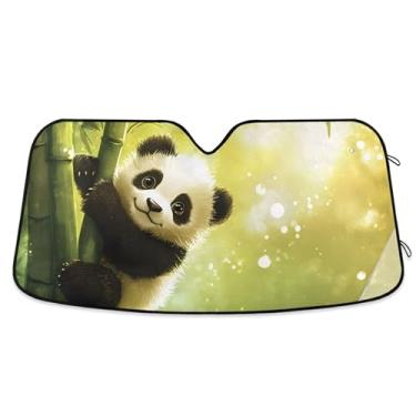 Imagem de Toldo de bambu fofo de panda para para-brisa de carro personalizado dobrável caminhão carro persianas para janelas dianteiras automotivas L, 144,8 cm x 80 cm