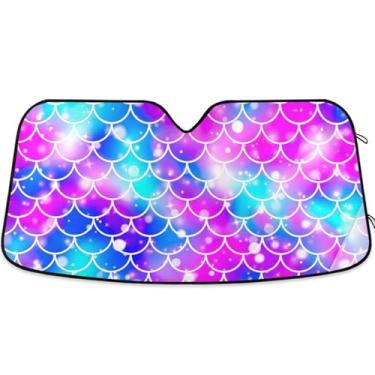 Imagem de Guarda-sol em escala de sereia neon roxo personalizado para para-brisa de carro caminhão dobrável universal fofo protetor de para-brisa automotivo L, 144,8 cm x 80 cm