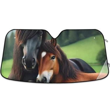 Imagem de Guarda-sol fofo com estampa de animal de cavalo personalizado para para-brisa de carro engraçado universal dobrável para para-brisa dianteiro impressão animal L, 144,8 cm x 80 cm