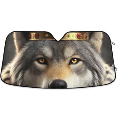 Imagem de Guarda-sóis de carro fofo Wolf King para para-brisa personalizado dobrável animal automotivo protetor solar L, 144,8 cm x 80 cm