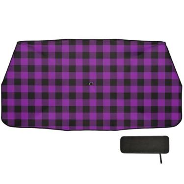 Imagem de Guarda-sol xadrez preto roxo para para-brisa de carro capa completa blackout capas de janela de carro 147 x 75 cm acessórios de carro