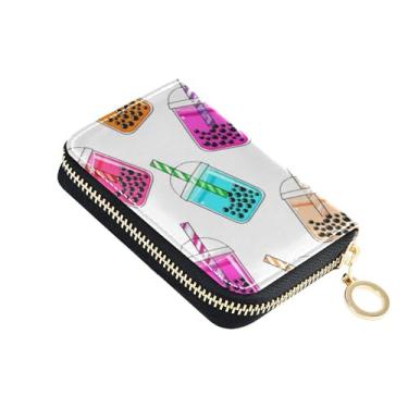 Imagem de Carteira feminina branca de couro com bolhas de desenho animado fofo com bloqueio de RFID para cartões de crédito, pequena bolsa de moedas com zíper