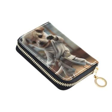 Imagem de Carteiras femininas com pose de karatê fofas para cães, carteiras de couro para cartão de crédito, bloqueio de RFID, carteira de viagem com zíper