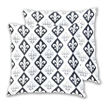 Imagem de Joitme Conjunto de 2 capas de almofadas quadradas decorativas de desenho animado preto e branco Fleur De Lis, 40 x 40 cm, 2 peças