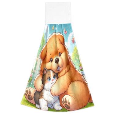 Imagem de Conjunto de 2 toalhas de cozinha para pendurar no outono com desenho animado Chow Chow Cachorro Cachorro Cachorro para pendurar no forno, conjunto de 2 toalhas de mão de cozinha fofas ultra