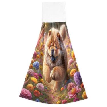 Imagem de Joisal Spring Floral Chow Chow Toalhas de mão para cachorro primavera com laço para pendurar toalha de banheiro absorvente macio decorativo toalha de cozinha conjunto de 2, 18,2 x 14 polegadas