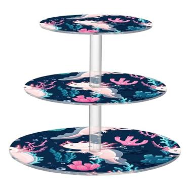 Imagem de Suporte de cupcake de 3 camadas, chá de chá, chá de bebê, torre de bolo, fofo, axolotls fofos, corais, algas marinhas, sobremesa, decoração de mesa, cupcakes, barra, comida
